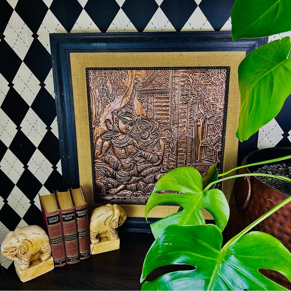 Oversized Framed Repoussé Copper-Tone 25” Devotional Panel Relief Art MidCentury - Picture 3 of 17